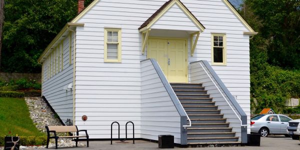 Kingsey-Bench-and-Surf-Bike-Rack-at-the-Chapel-By-the-Sea-Heritage-Hall-in-White-Rock-BC