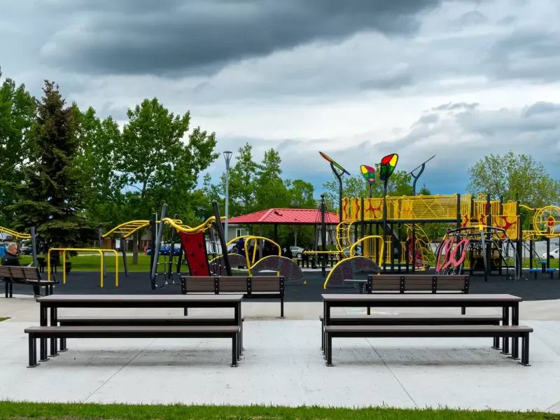 Wishbone Larson picnic tables at Baturyn Park, Edmonton